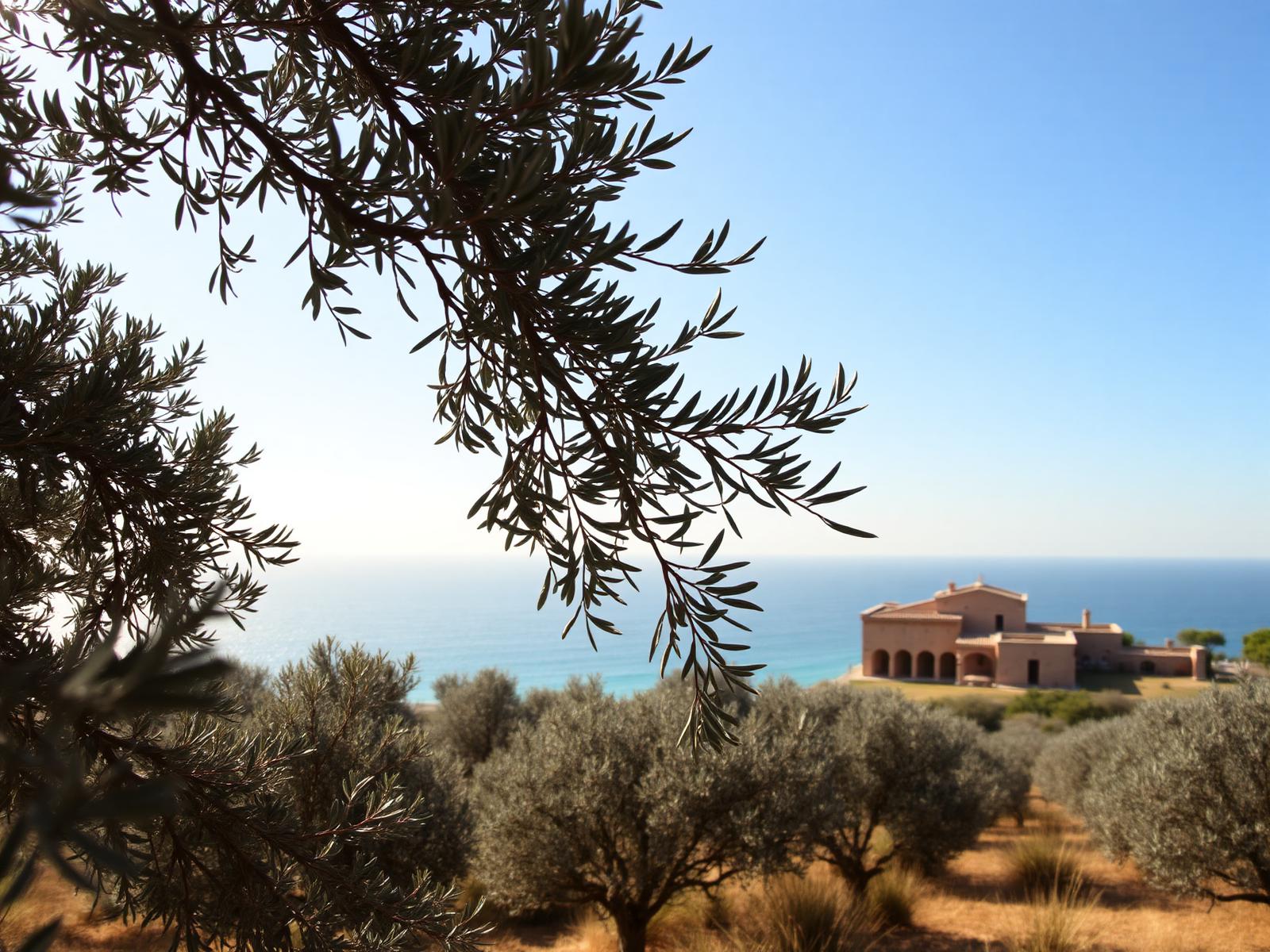 Mallorcan olive grove overlooking the sea
